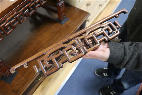 A Chinese carved hardwood low table (a.f.) W.92cm